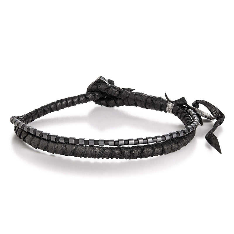 Dark Hematite Beads Leather Bracelet - Eclectiker