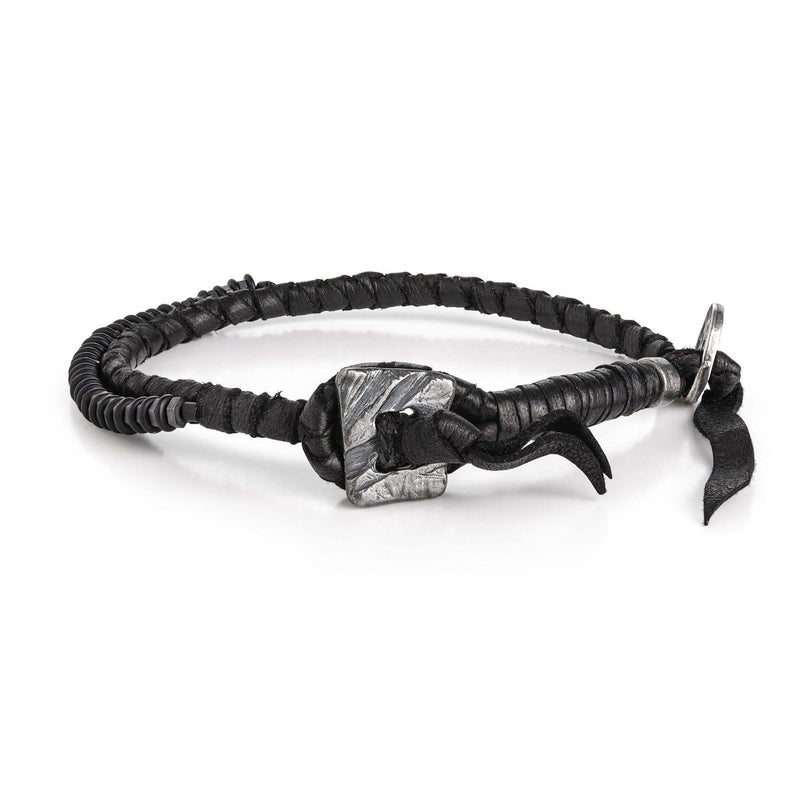 Hematite Beads and Silver Leather Bracelet - Eclectiker