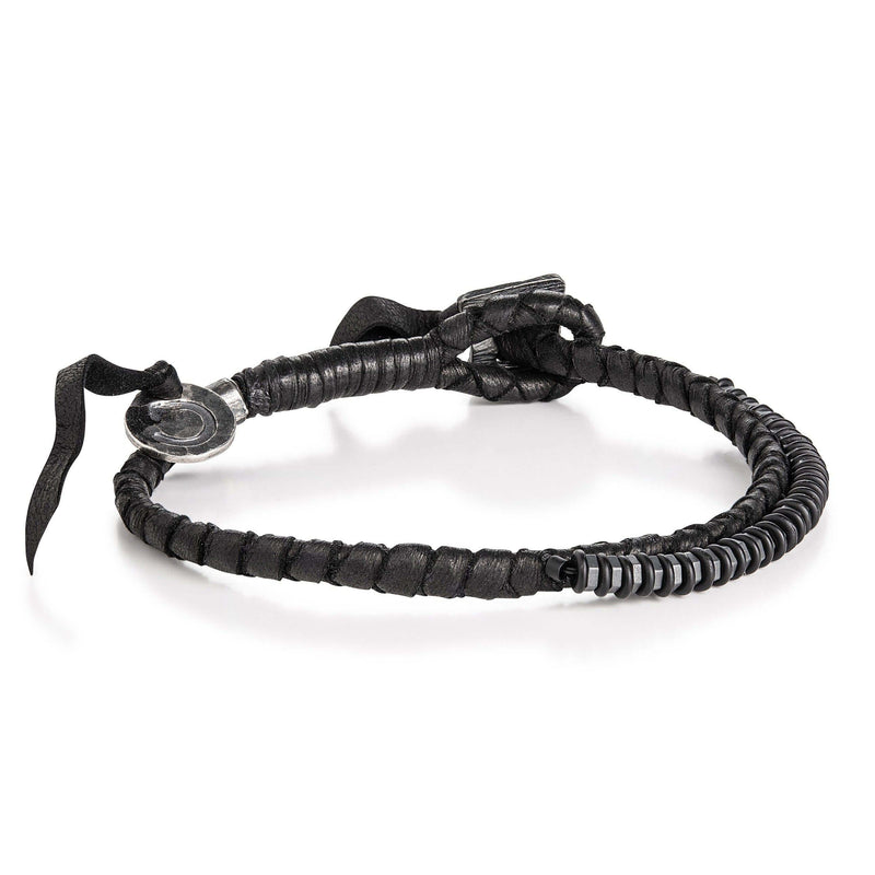 Hematite Beads and Silver Leather Bracelet - Eclectiker