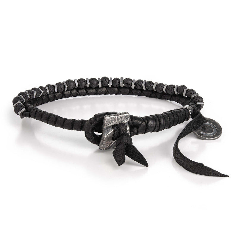 Lava & Hematite Beads Leather Bracelet - Eclectiker