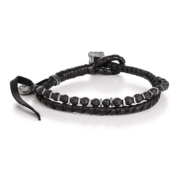 Lava & Hematite Beads Leather Bracelet - Eclectiker