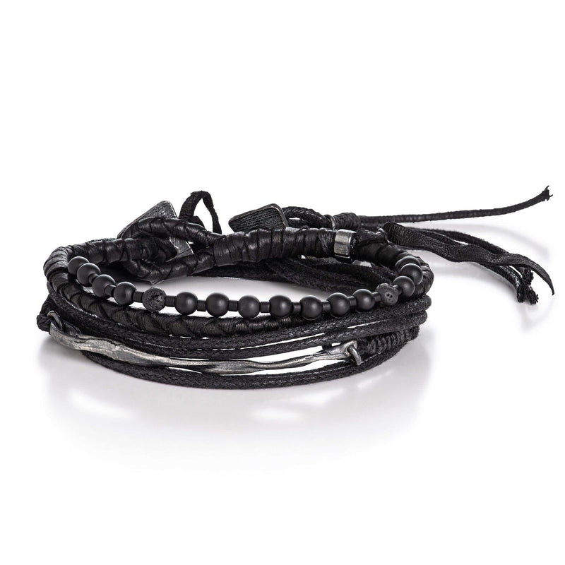 Lost Onyx, Lava Beads, and Silver Bracelet Stack - Eclectiker 