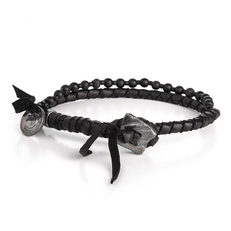 Onyx, Lava Beads, Leather and Silver Bracelet - Eclectiker 