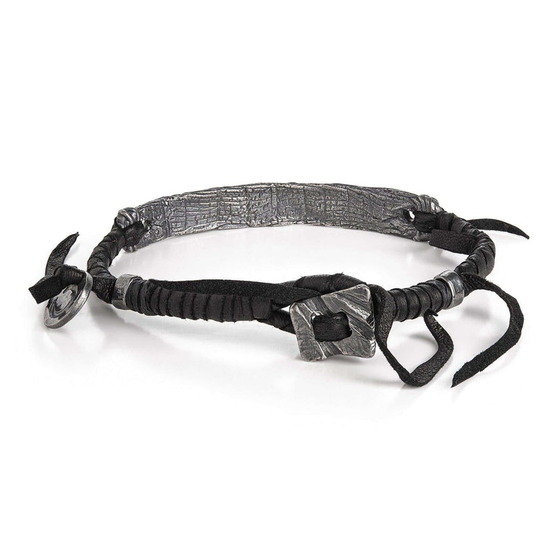 Thick Silver Plate On Leather Bracelet - Eclectiker