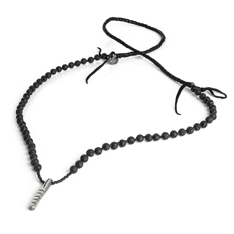 Totem Lava Beads, Leather and Silver Necklace - Eclectiker 
