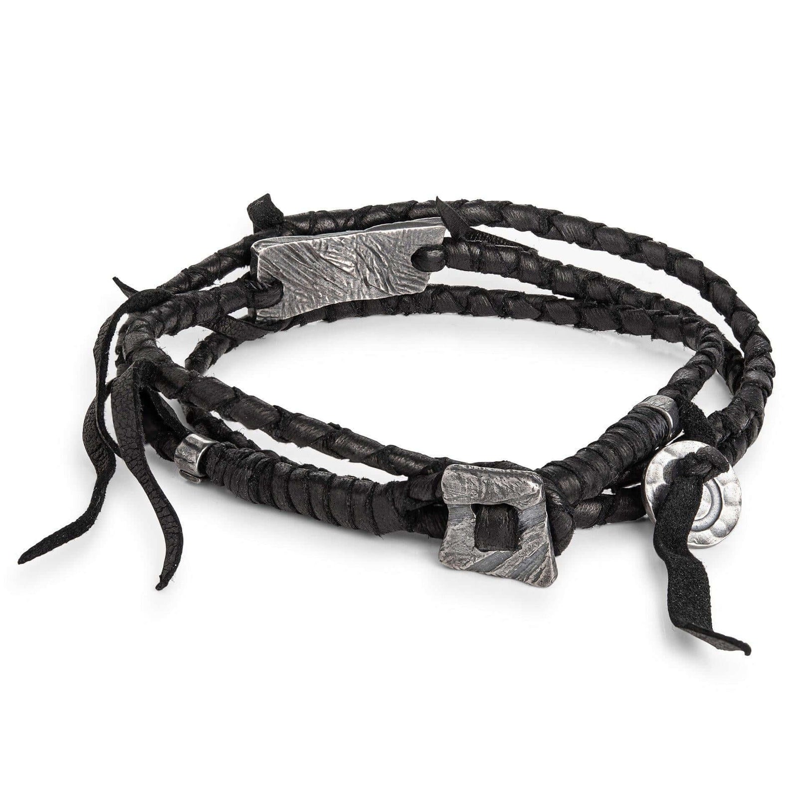 Wrapped Leather With Rectangle Silver Plate Bracelet